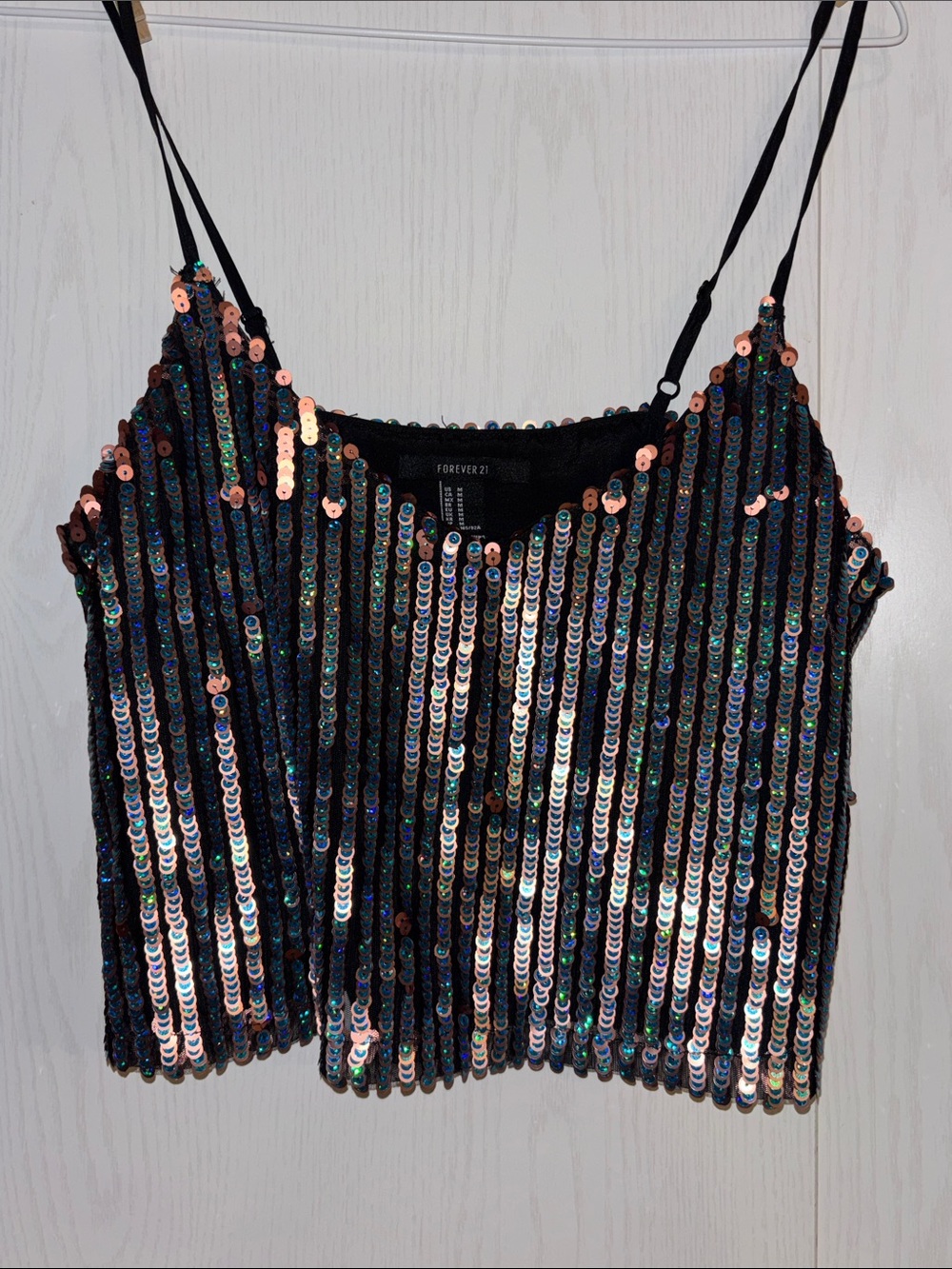 Forever 21 Black and Rose Gold Sequin Crop Top